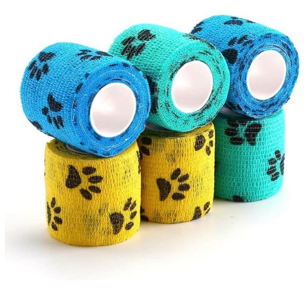 Self-Adhesive, Only Sticks to Itself, Non-Woven Tape w/ paw prints.